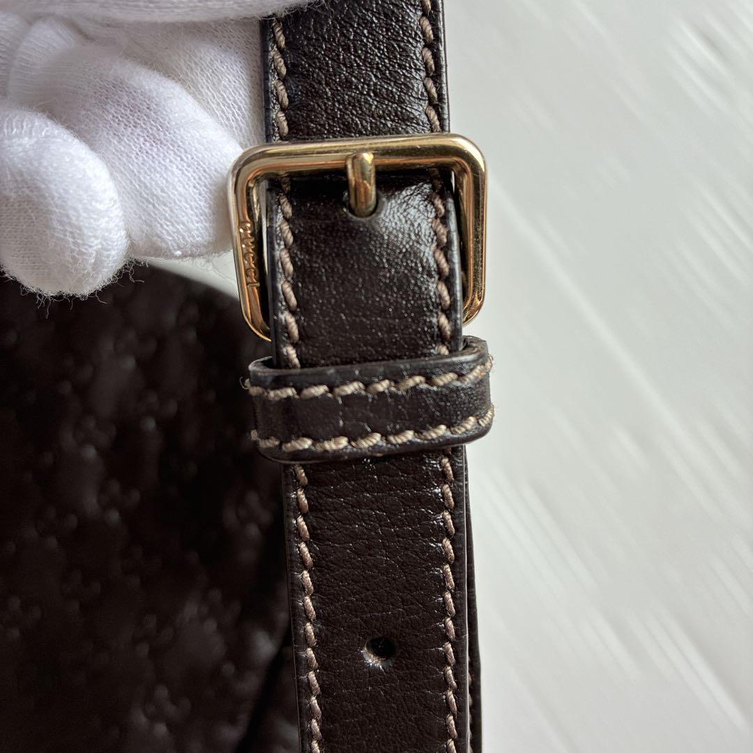 GUCCI グッチ　ショルダーバッグ　シマレザー　ダークブラウン　GG柄