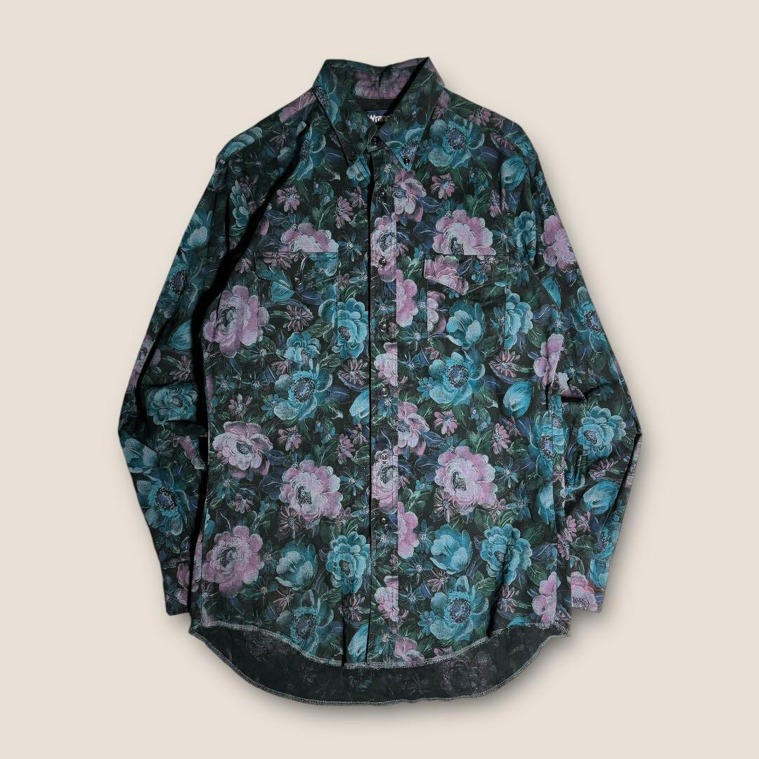 【総柄】80s USA製 Wrangler 花柄 ボタニカル 長袖シャツ M相当