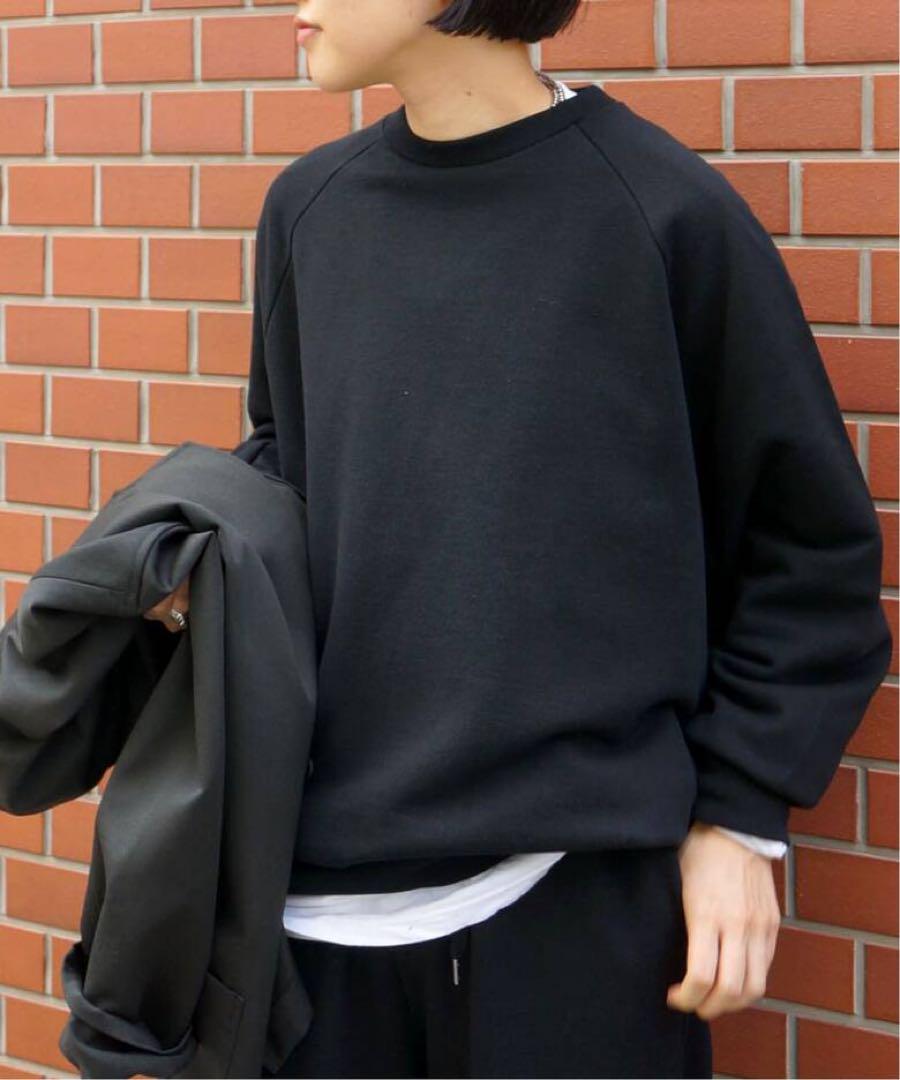 js luxe★美品フレンチテリークルーネックプルオーバー ブラック