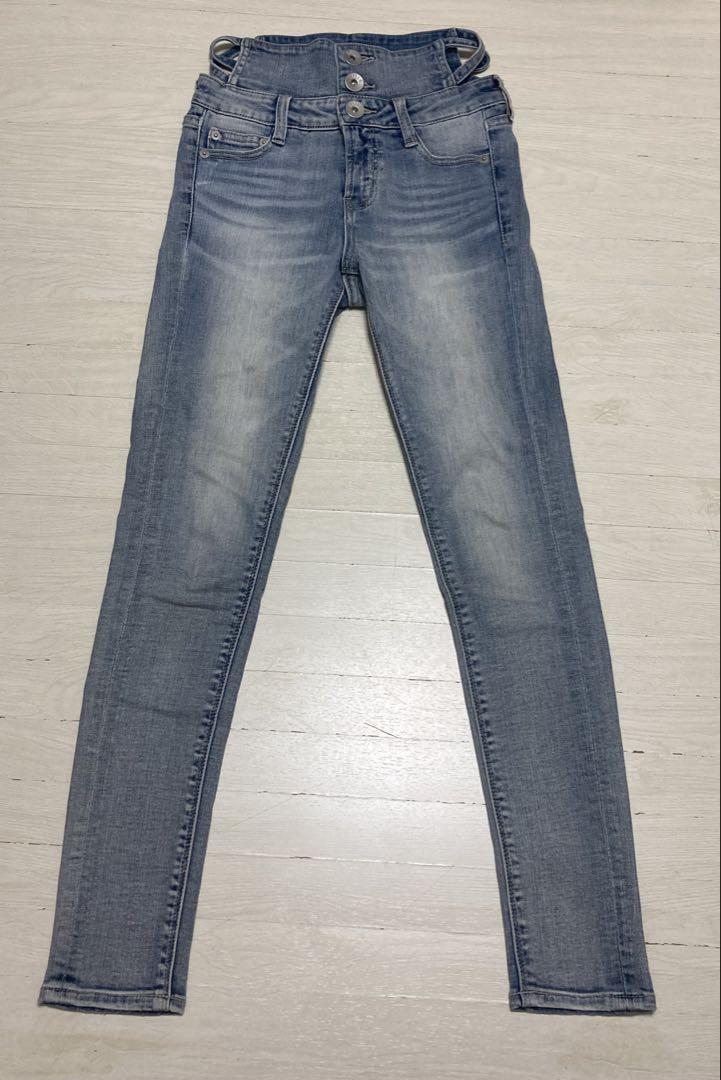 H/Wサイドクロスデザイン スキニーデニムパンツ GYDA ライトブルー