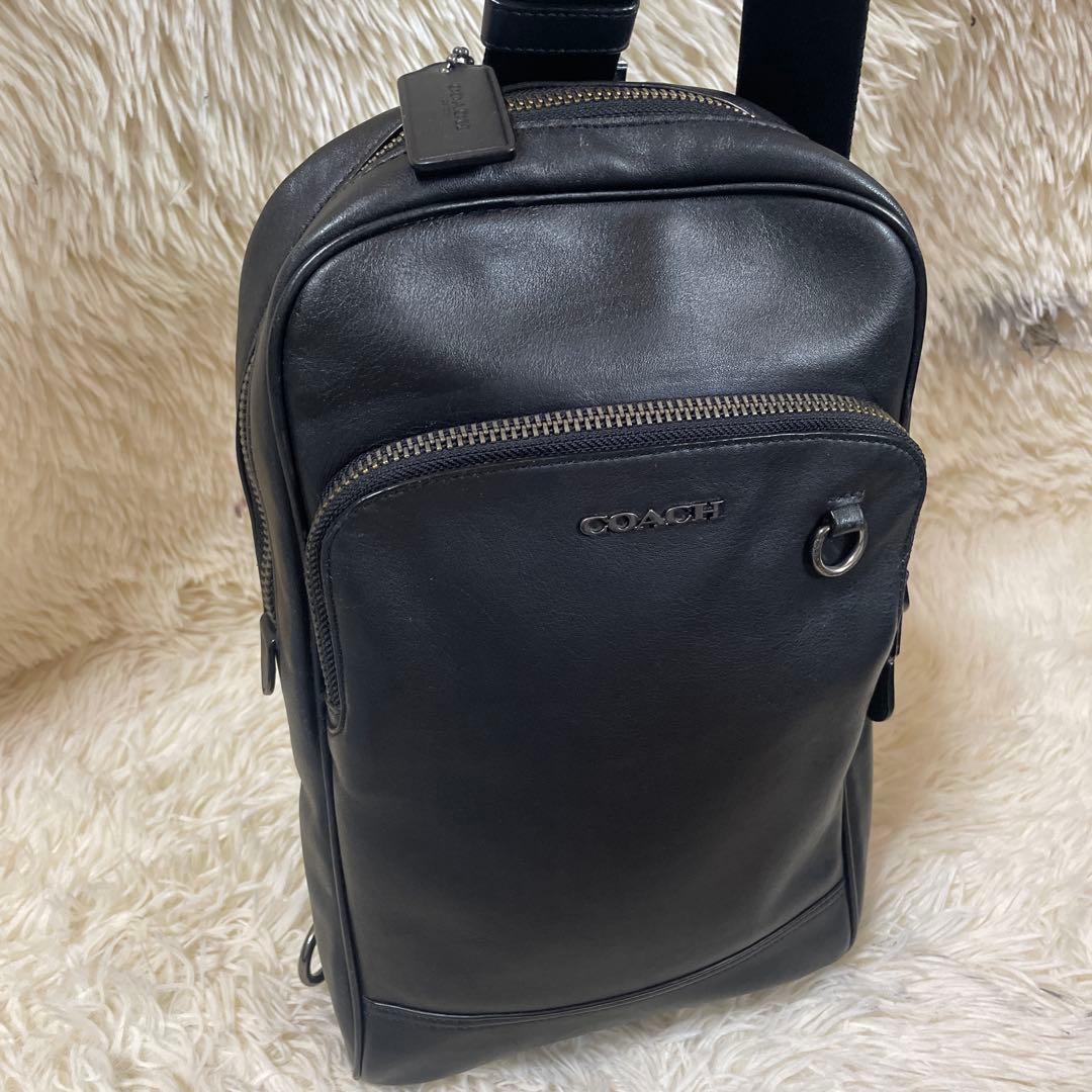 美品 コーチ レザー ボディバッグ グラハム ロゴ シルバー金具 ブラック