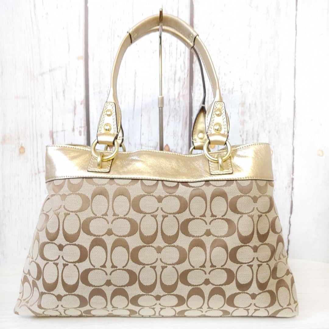 品揃え豊富で COACH＊ トートバッグ キャンバス ゴールド ベージュ 総柄 バッグ
