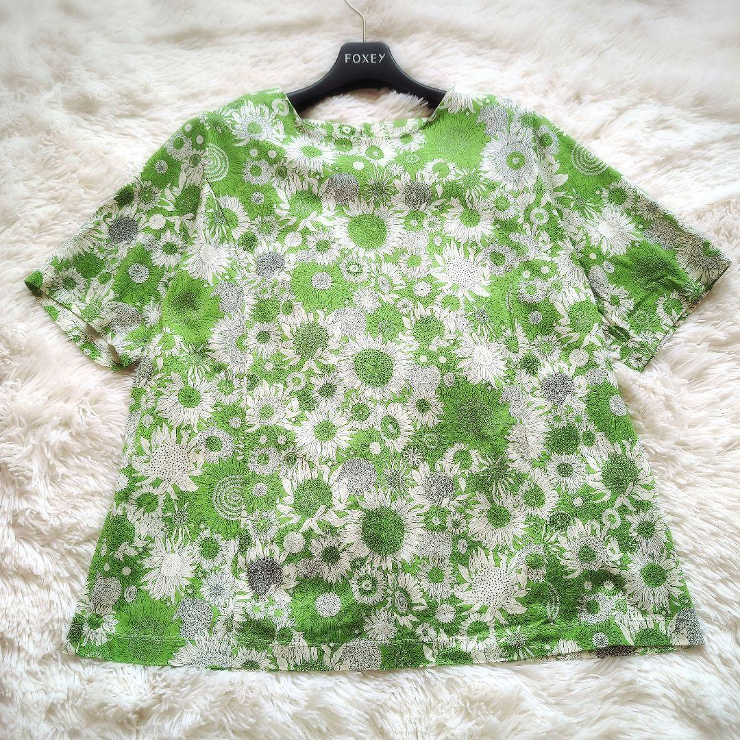 ハルメク　リバティ　ひまわり　Lサイズ　グリーン　tシャツ