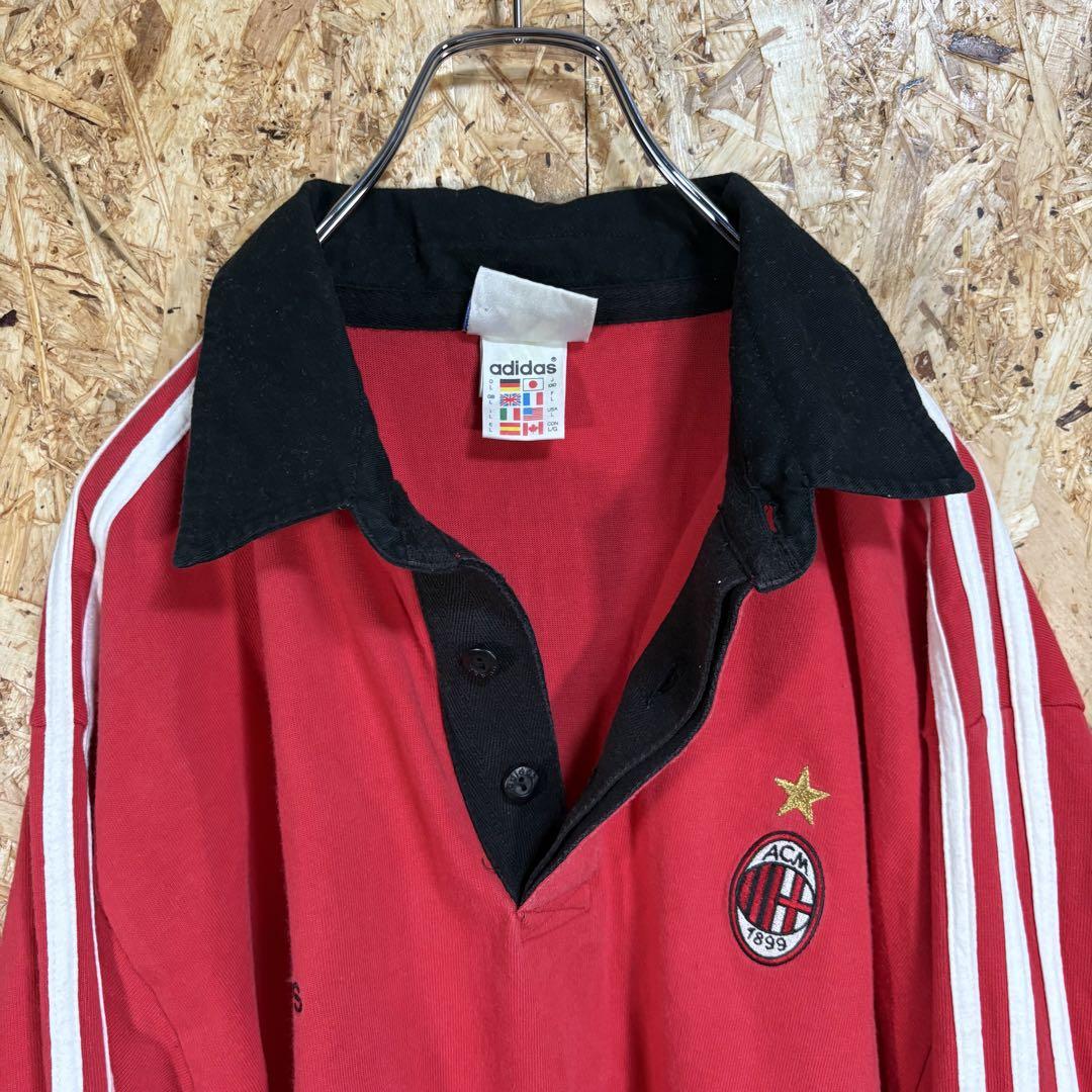 4L 90's アディダス サッカー ACミラン大きいサイズ長袖シャツ万国旗タグ