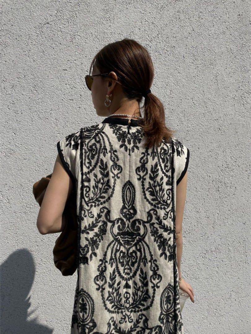 アメリヴィンテージ　DAMASK EMBROIDERY LINEN DRESS