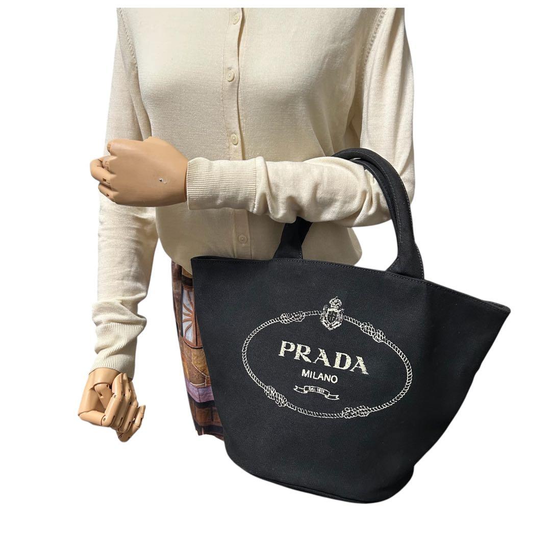 PRADA プラダ カナパ バケツ ハンドバッグ トートバッグ キャンバス 黒 PRADA プラダ カナパ バケツ ハンドバッグ トートバッグ キャンバス 黒