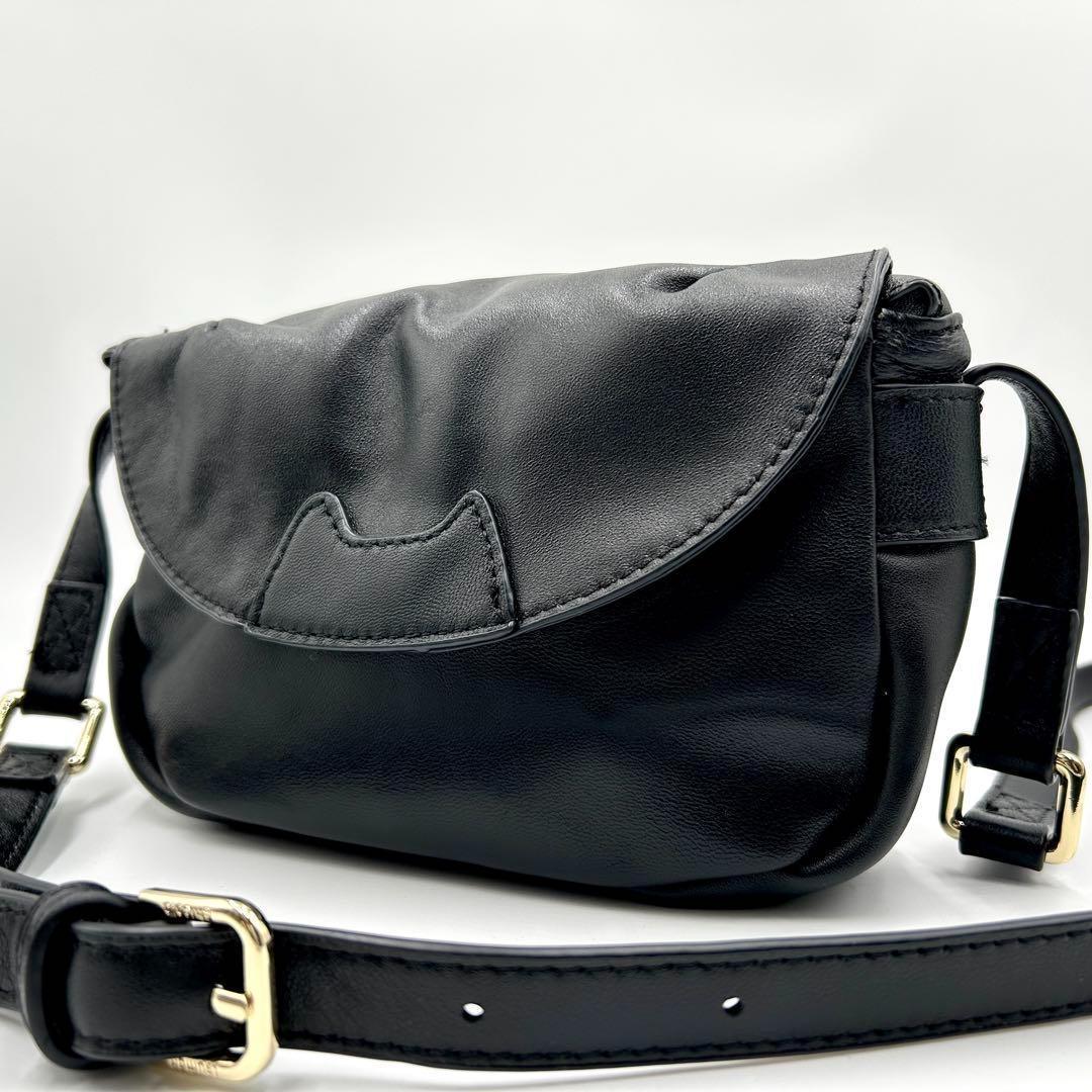 美品 ツモリチサト ネコガオバッグ ミニショルダーバッグ ラムレザー ブラック