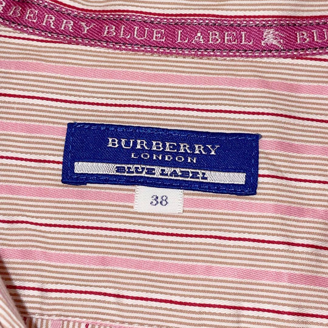 極美品✨Burberryブルーレーベル　ボウタイ　半袖Tシャツ　リボン　刺繍ロゴ 美品♡ バーバリーブルーレーベル ストライプ 半袖 リボン
