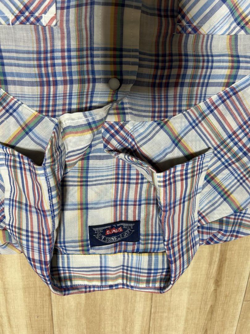 Levi's チェック柄 半袖シャツ60〜70年代白タグbigＥ襟シン入り