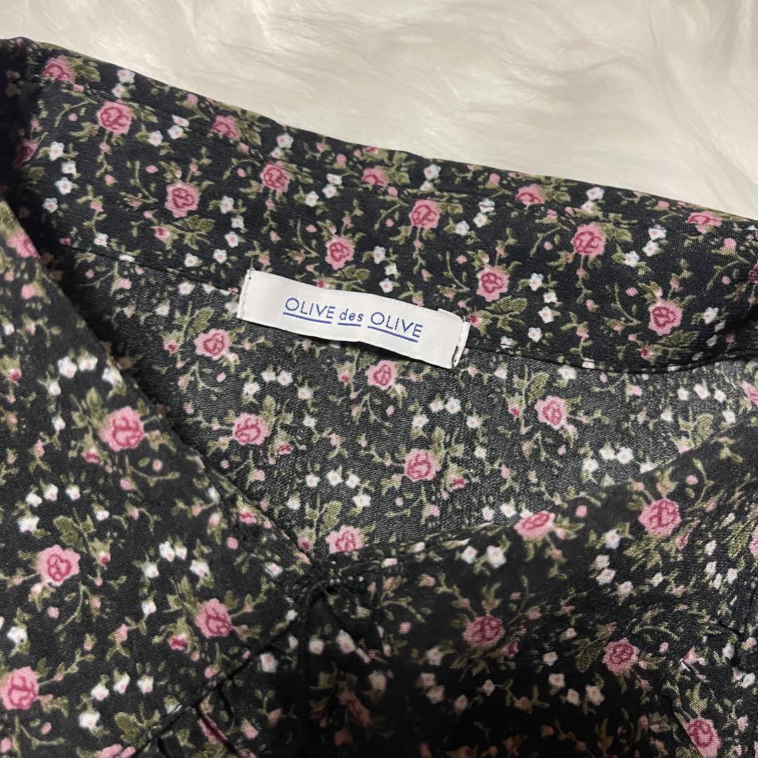 ❁⃘美品❁⃘ OLIVE des OLIVE フリーサイズ 黒 花柄ワンピース