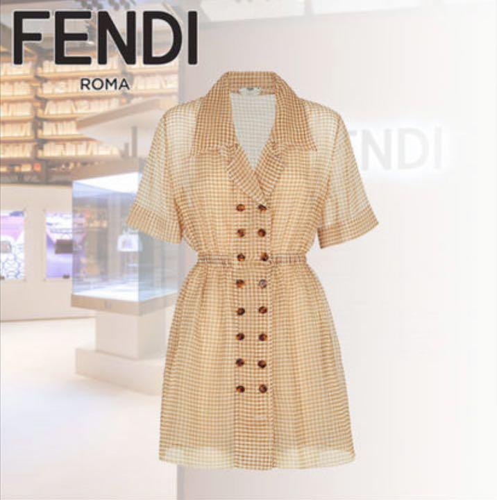 FENDI オーガンジー チェック ワンピース