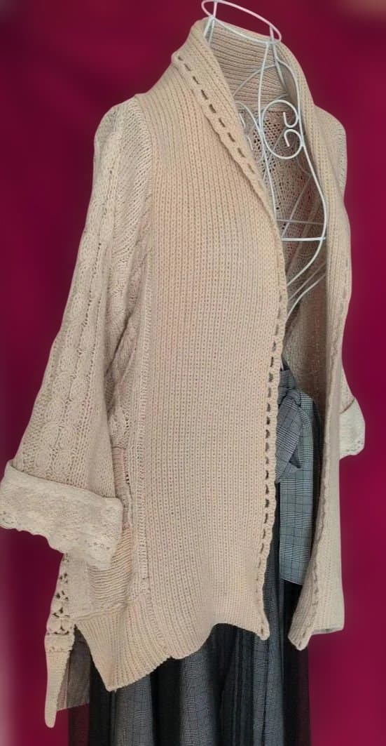 ⭕ベージュ編み込みカーディガン 7分袖 SIZE YOiM furfur