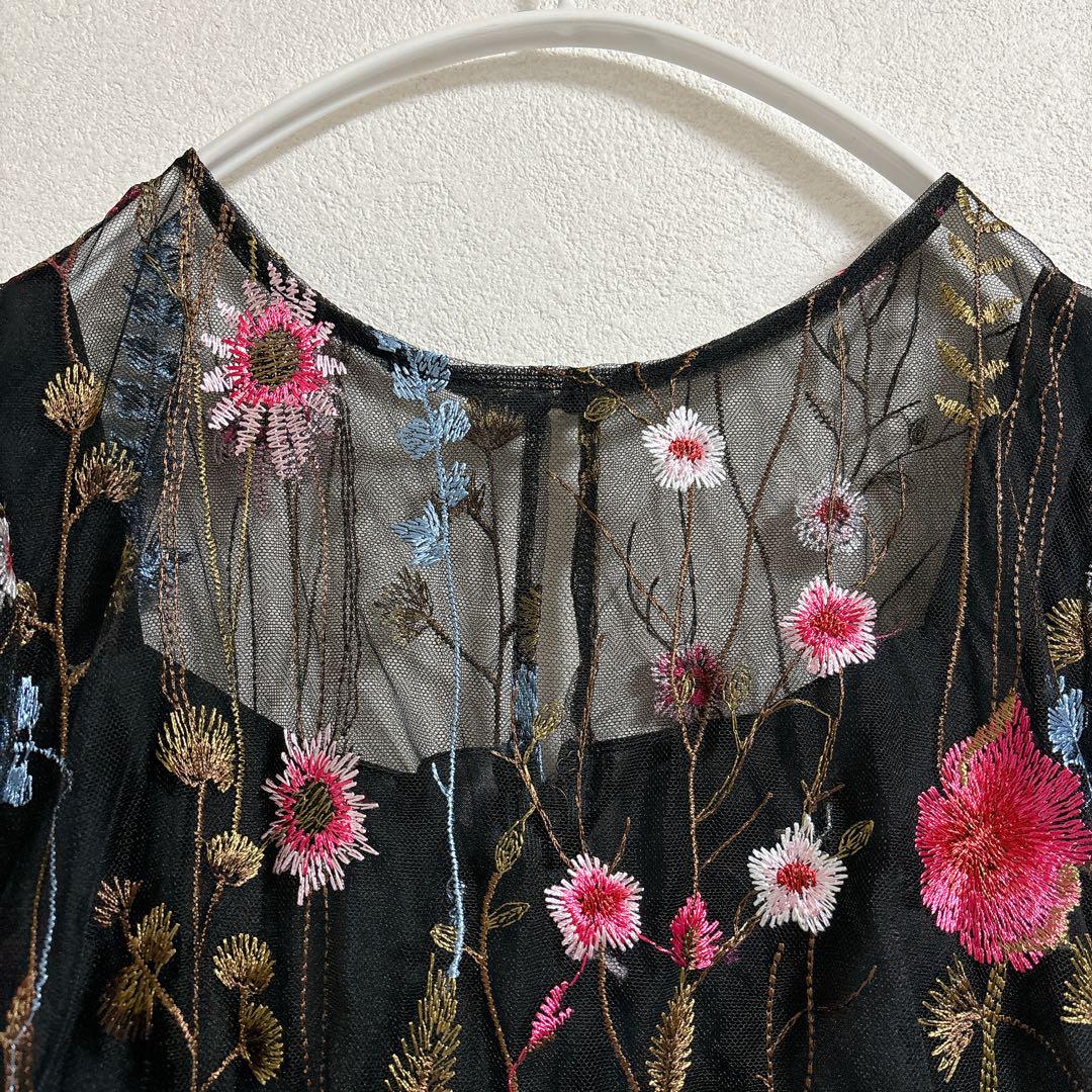 ガール チュールワンピース ドレス 結婚式 お呼ばれ 花柄 刺繍