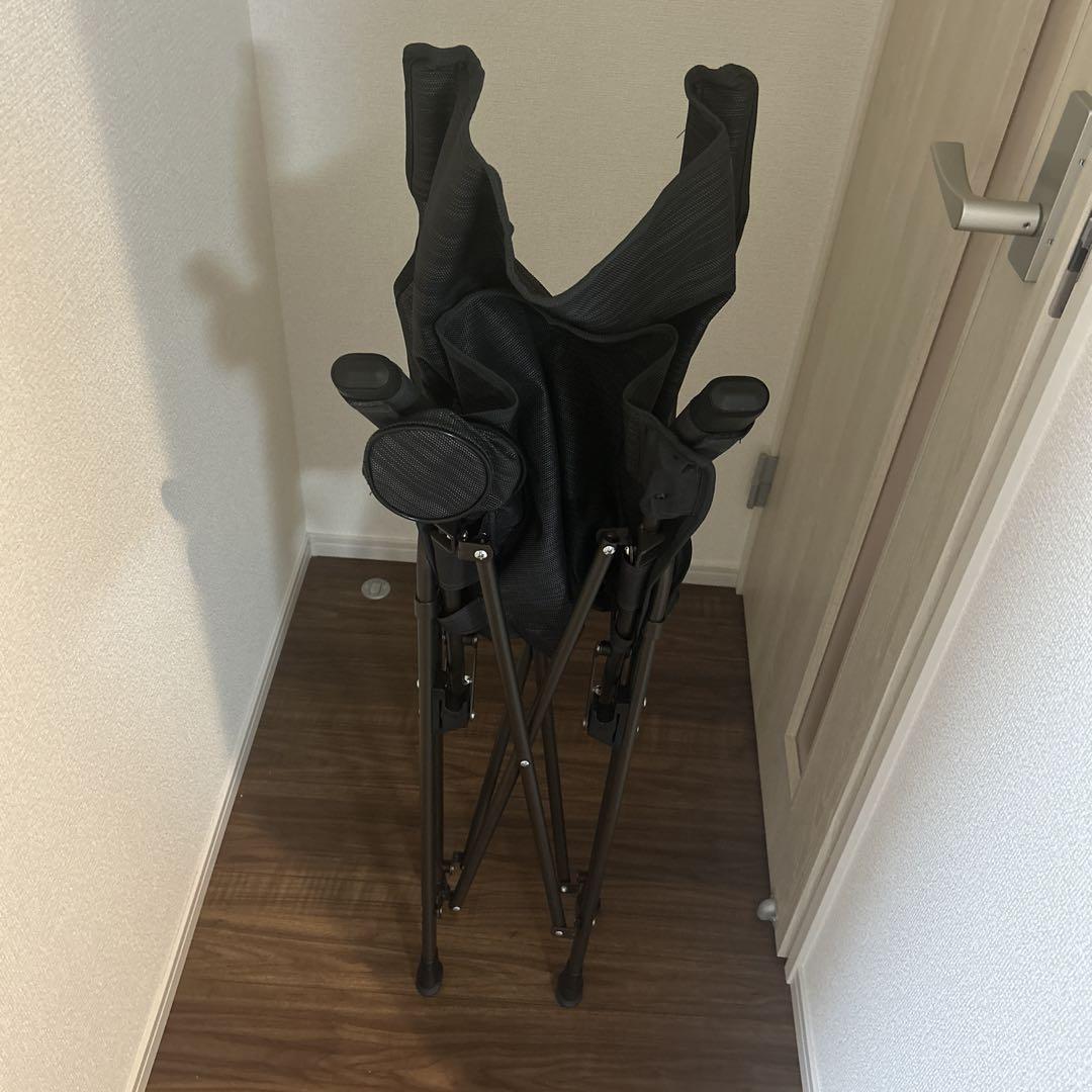 Qualz アウトドアチェア 黒 カップホルダー付き