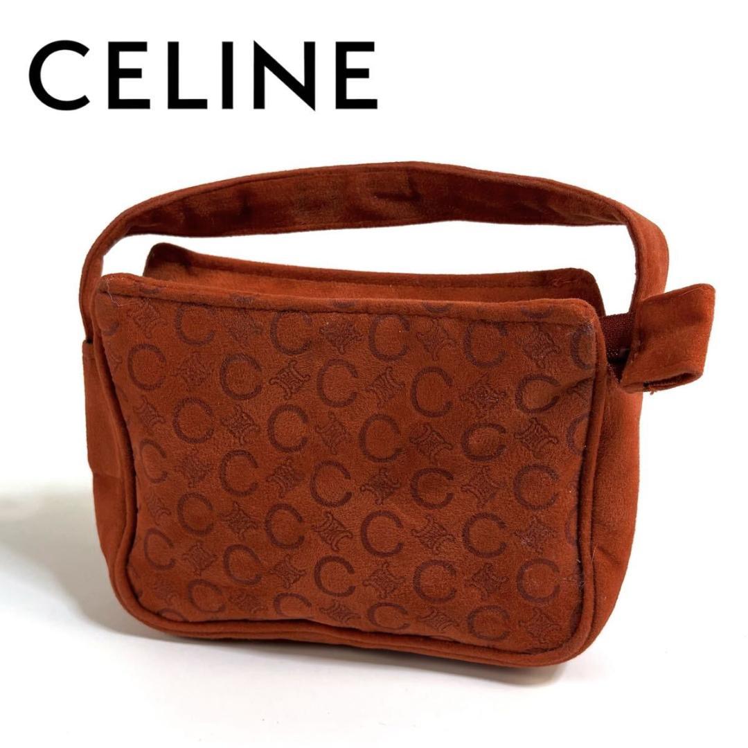 CELINE スエード C マカダム ミニ ポーチ ハンドバッグ レッド