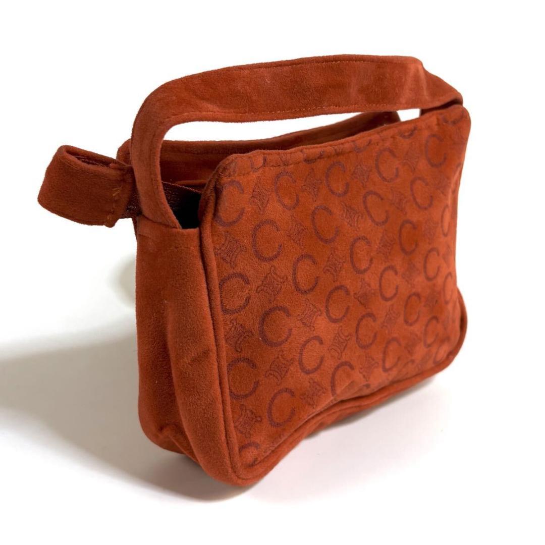 現状渡し CELINE スエード C マカダム ミニ ポーチ ハンドバッグ レッド