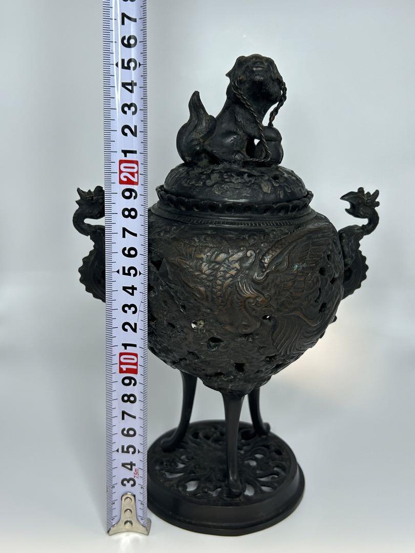 時代物 銅器 アンティーク 香炉 在銘 （閑】清時代 在銘古銅製