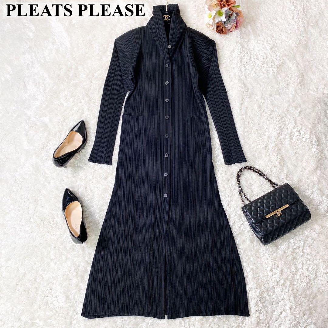 美品 PLEATS PLEASE ロングワンピース 大きい XL 黒 極美品 プリーツプリーズ ワンピース ロング丈 ブラック L〜XL