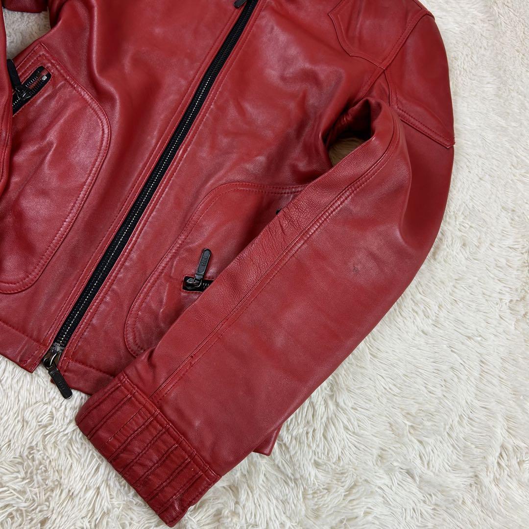 LHP レザージャケット 羊革 ダブルジップ レッド