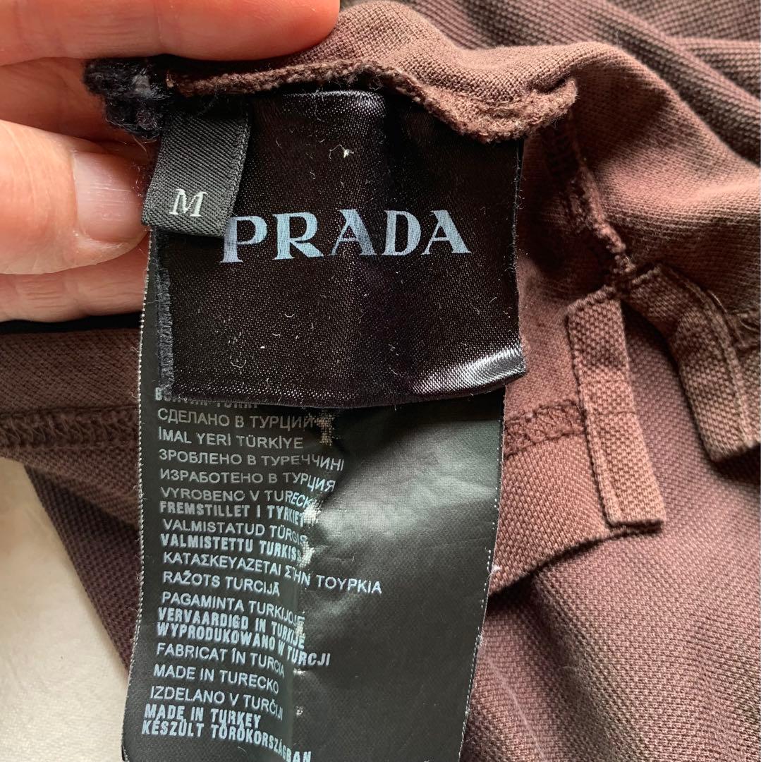 PRADA プラダ Tシャツ 半袖 ブラウン 茶色 ワンポイントロゴ 刺繍 M
