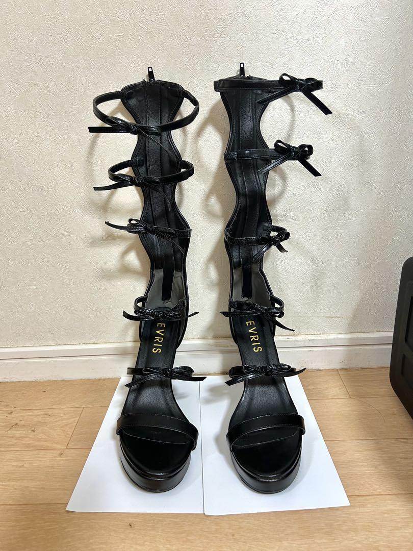 リボンストラップロングヒールサンダル