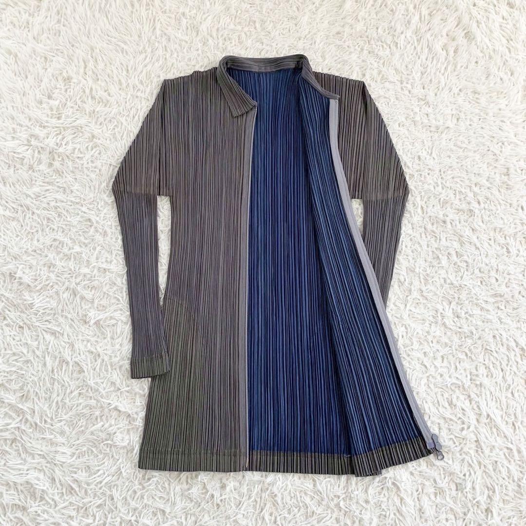 美品☆PLEATS PLEASE☆総柄 ブルー カーディガン ジャケットサイズ SALE PLEATS PLEASE ISSEY MIYAKE カーディガン｜Yahoo!フリマ