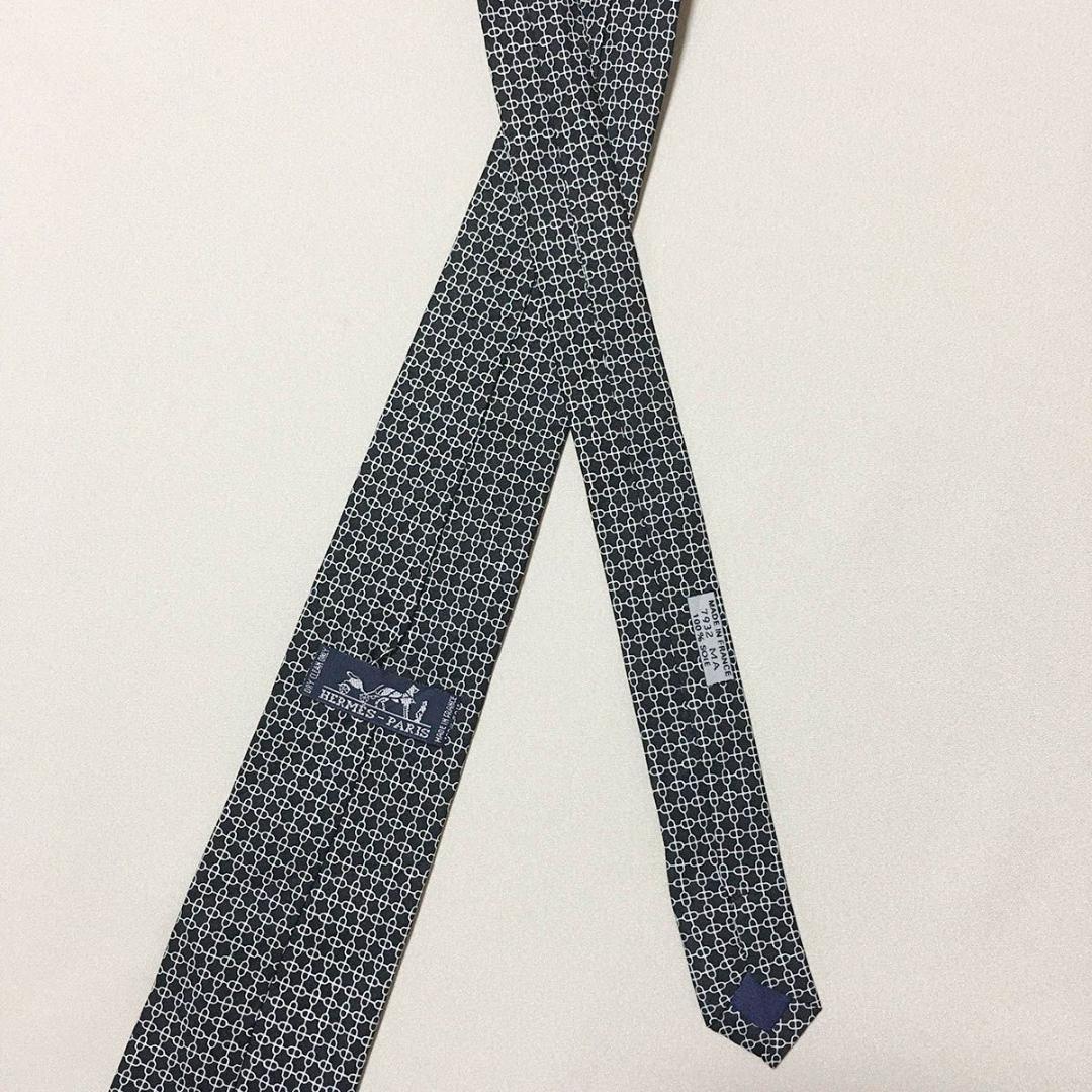 未使用級 エルメス HERMES ネクタイ シルク100% フランス製 ブラック