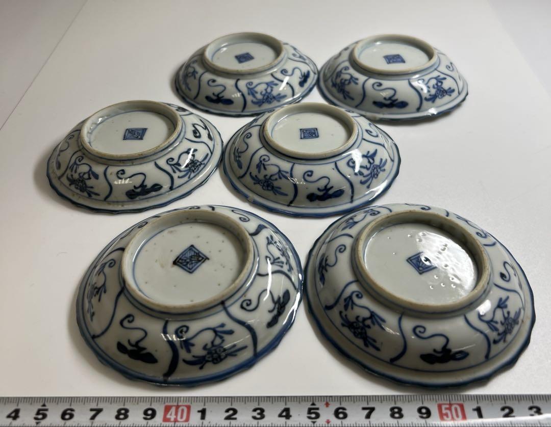 中国清時代 青花小皿5枚 直径約8㎝ 東Y7-0121☆2F