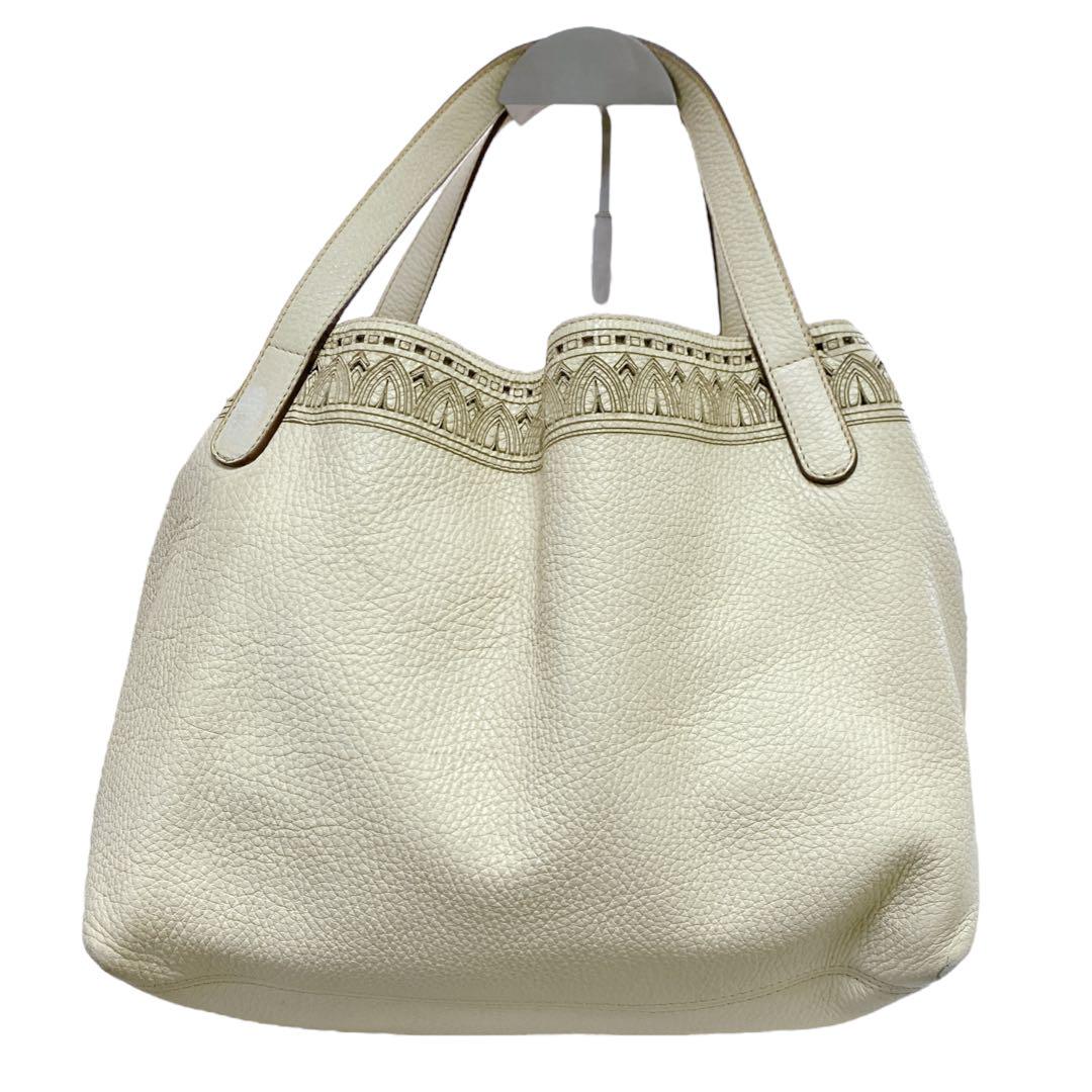 MaxMara ハンドバッグ ポーチ付き レザー シボ革 オフホワイト