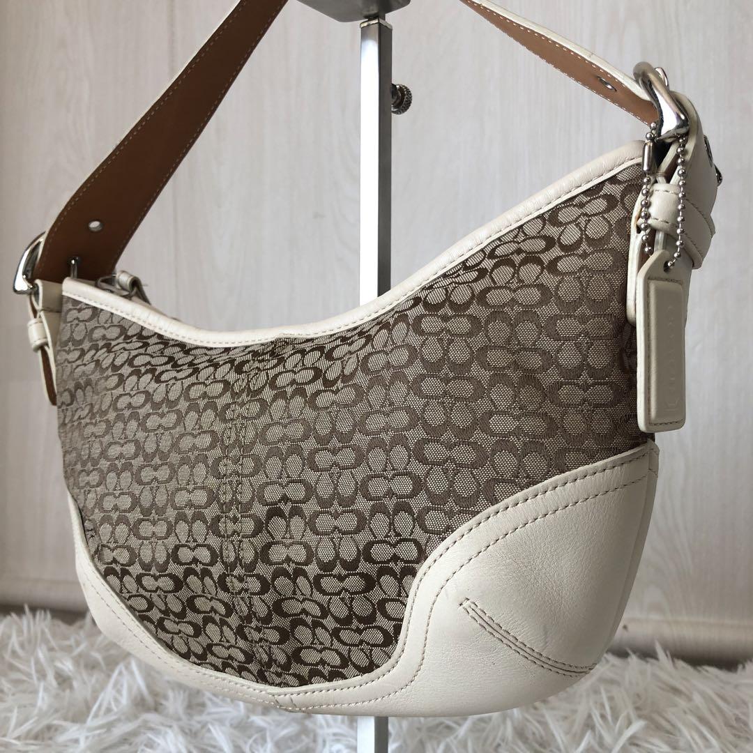 Coach ショルダーバッグ ハンドバッグ ベージュ ホワイト シグネチャー