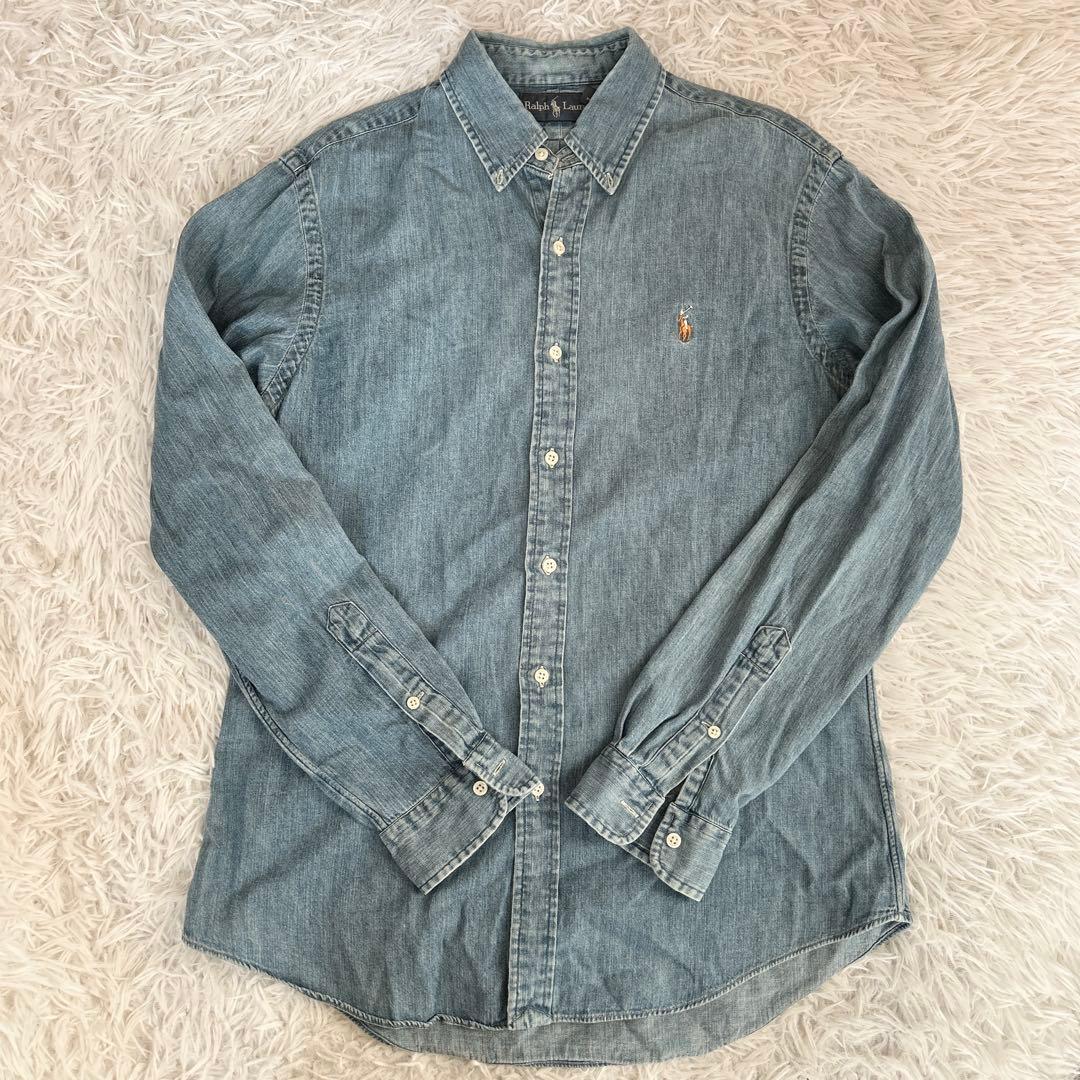 ラルフローレン 長袖デニムシャツ M 古着 良フェード! ヴィンテージ ラルフローレン 長袖デニムシャツ M 古着 良フェード! ヴィンテージ