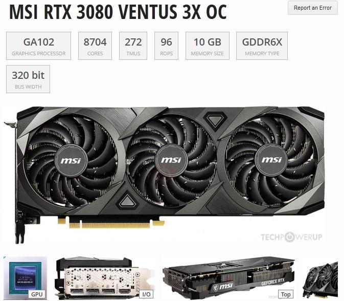 MSI RTX 3080 VENTUD 3X OC 10GB　グラフィックボード