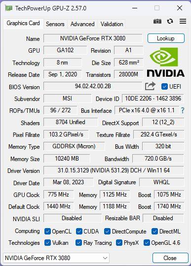 MSI RTX 3080 VENTUD 3X OC 10GB　グラフィックボード