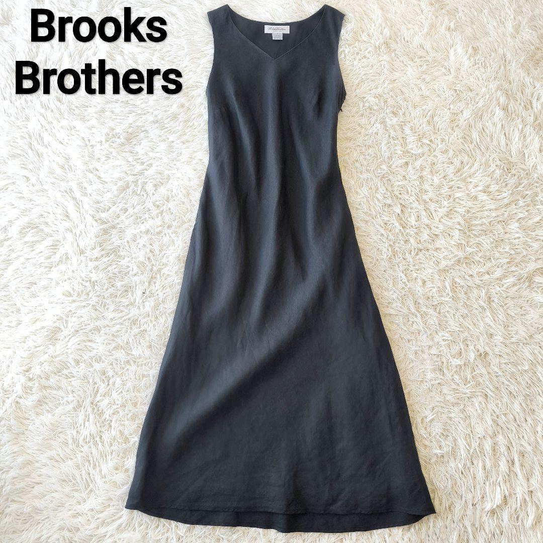 Brooks Brothers リネン Vネックノースリーブ ロング ワンピース