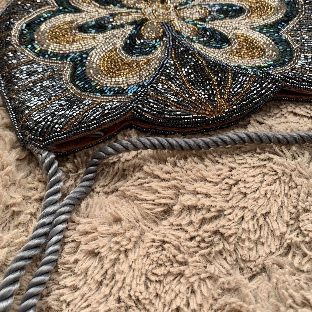 ビーズ刺繍 花デザイン パーティーバッグ ショルダーバッグ