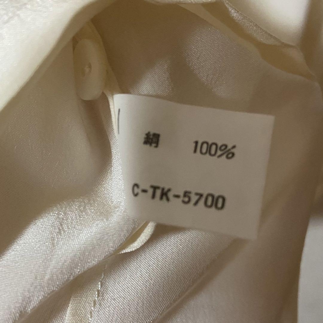 HANAE MORI/シルク刺繍ブラウス/ヴィンテージ/キナリ/絹100%/9号