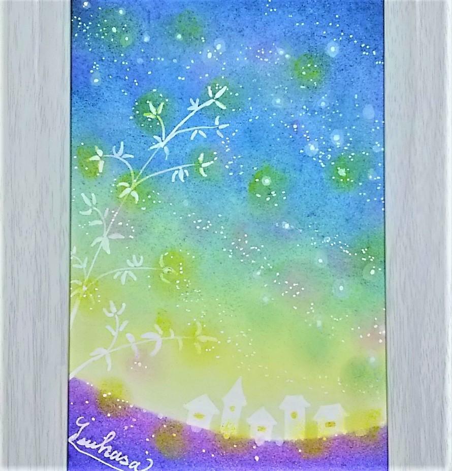 ゆう　a candle at night パステル画　絵画アート原画 パステルアート 星降る七夕の夜空 パステル画原画