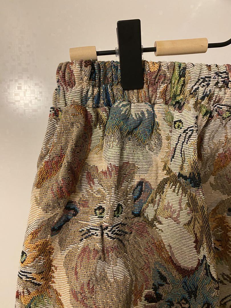 【美品】ゴブラン織　猫柄スカート｜ベージュ　paradise picnic 美品】ゴブラン織 猫柄スカート｜ベージュ paradise picnic