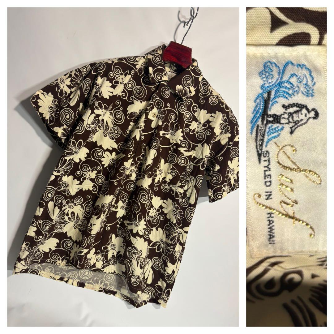 70's?Surf STYLED IN HAWAIIハワイアンアロハシャツ茶×白