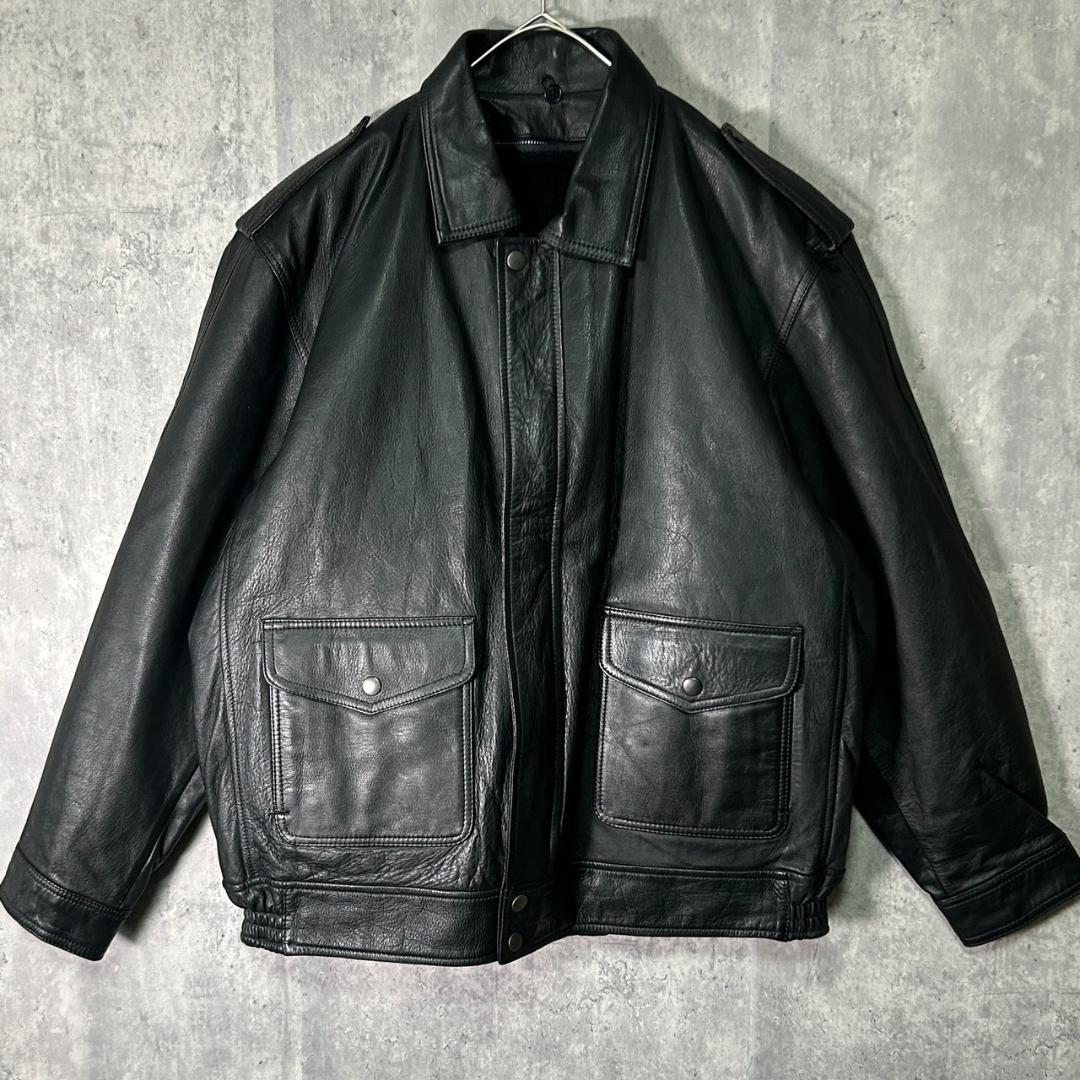 牛革 レザージャケット ボアライナー オールブラック 本革XL(LL)・VINTAGE