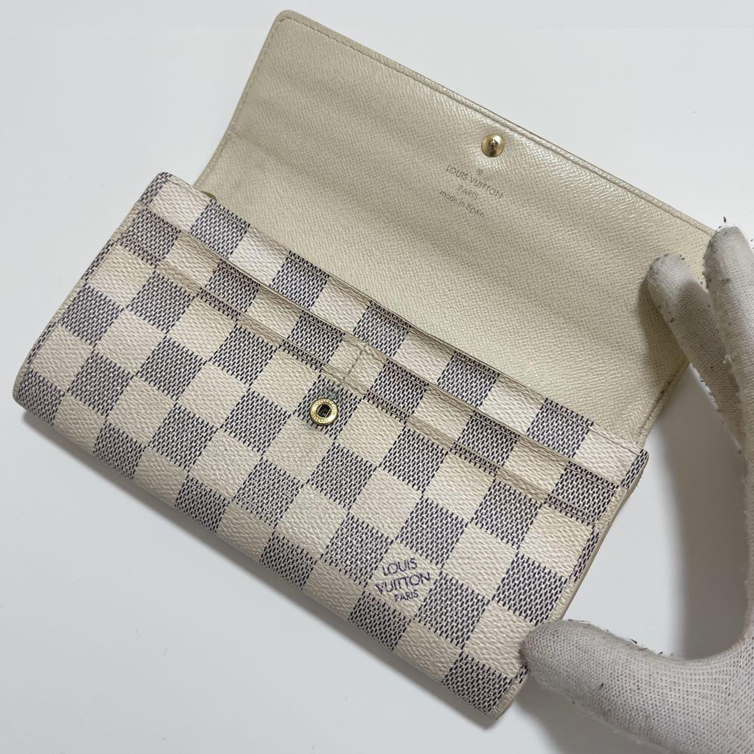 美品 ルイヴィトン 長財布 ポルトフォイユ・サラ ダミエ アズール