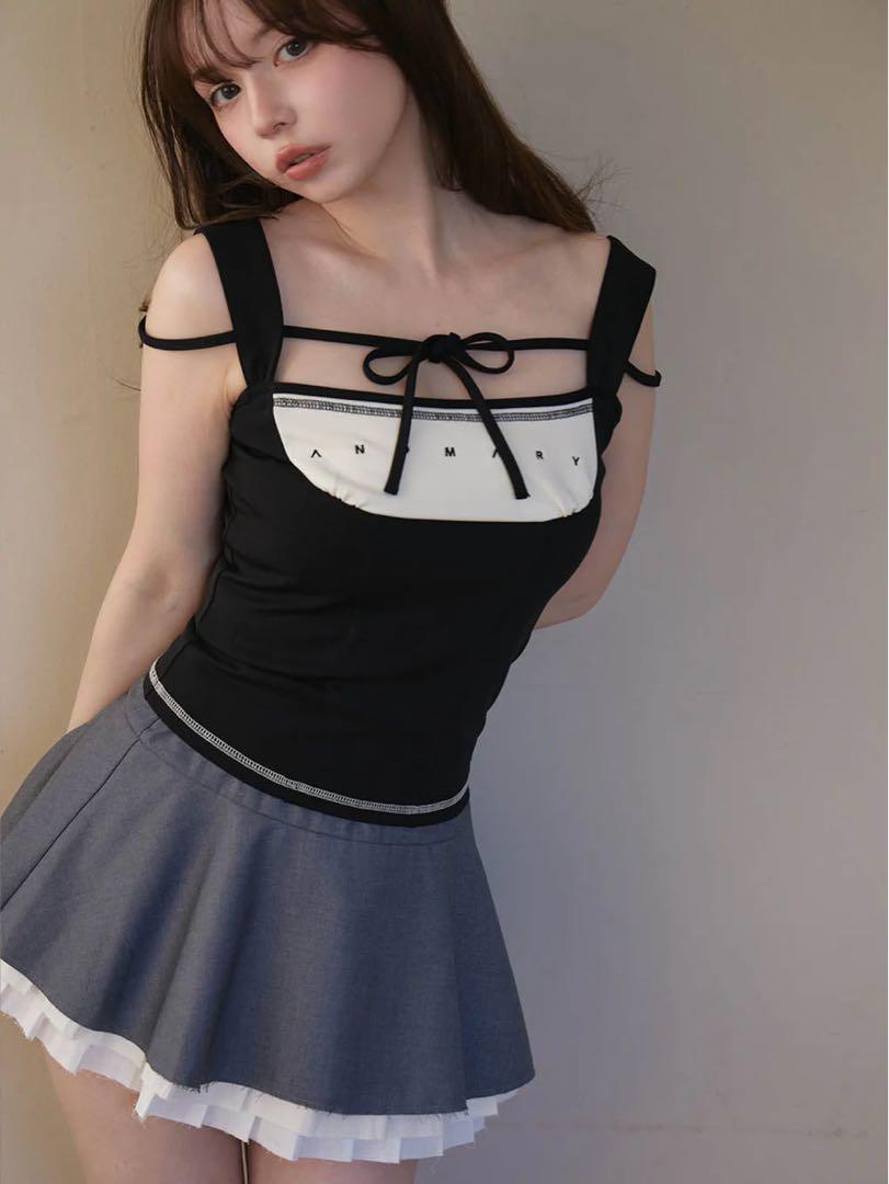 トップス andmary Luca stitch tops black
