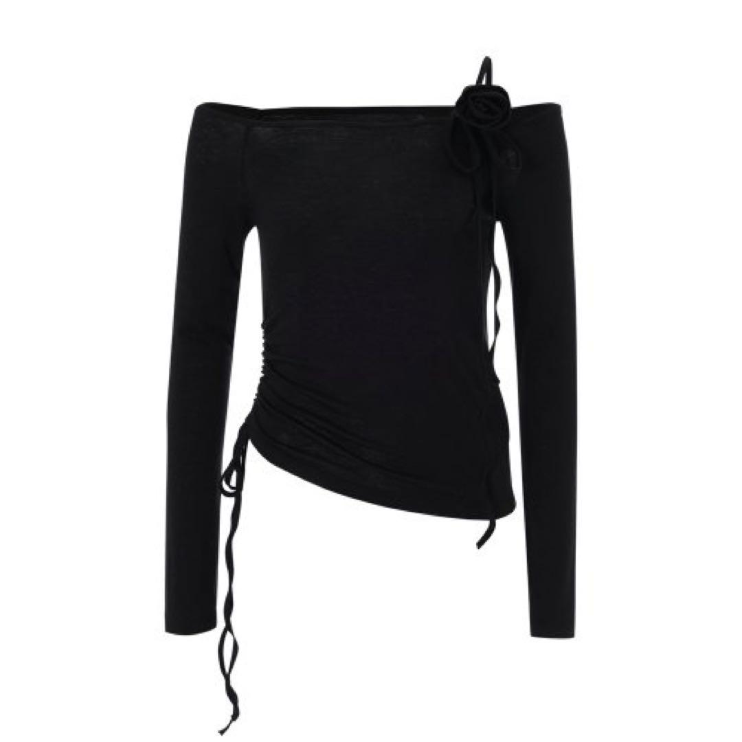 トップス CRANK Rose string off-shoulder top black