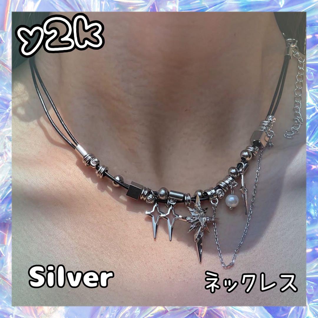 シルバー ネックレス Y2K フェアリーグランジ グランジ ブラック