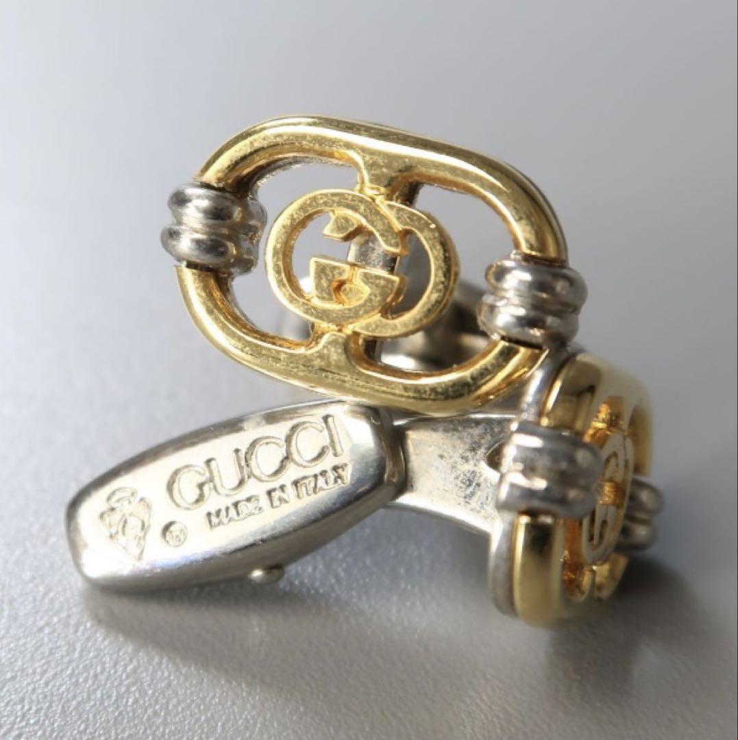 ビンテージ美品 OLD GUCCI カフス タイバー 長期保管品 希少】オールドグッチ GGロゴ カフス ヴィンテージ ゴールド