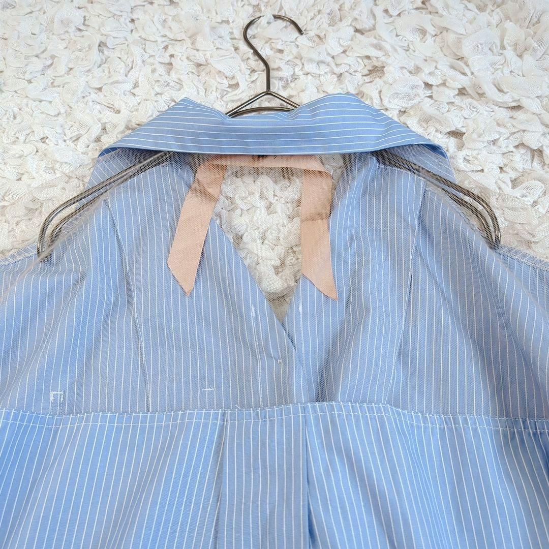 美品】 N゜21 ビジュー装飾 ストライプ シャツ バックレース