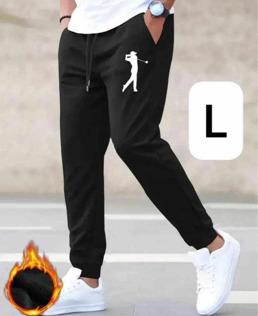 【新品/Lサイズ】ゴルフウェア ロングパンツ スウェット メンズ 黒色 秋冬