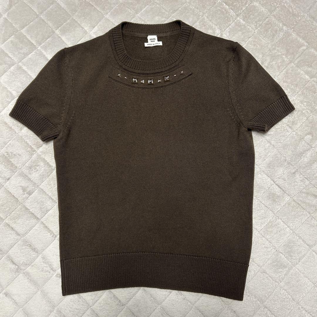 り*ん様 エルメス ニット 21AW ブラウン メドール メタル飾り スタッズ