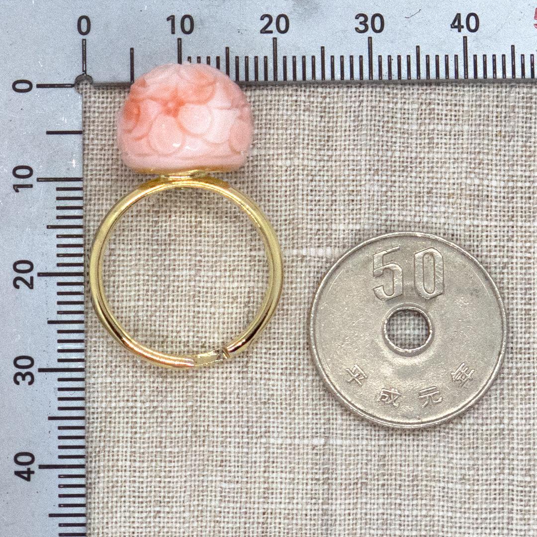 ミッドウェー産 サクラ 彫り深海 珊瑚 指輪 天然 無染色 (R157) 画像4