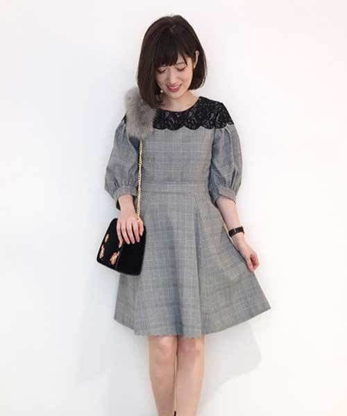 メルカリ ワンピース レースグレンチェックワンピース ひざ丈ワンピース 3 900 中古や未使用のフリマ